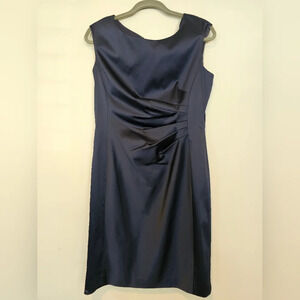 Lauren Ralph Lauren Evening Size 14 Cocktail Dress Satin Navy Smoke Sheath Modes